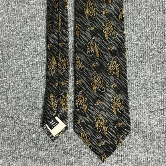Nat Nast Tie Mens Black Gold Musical Jazz Causal Silk Necktie - Picture 2 of 8